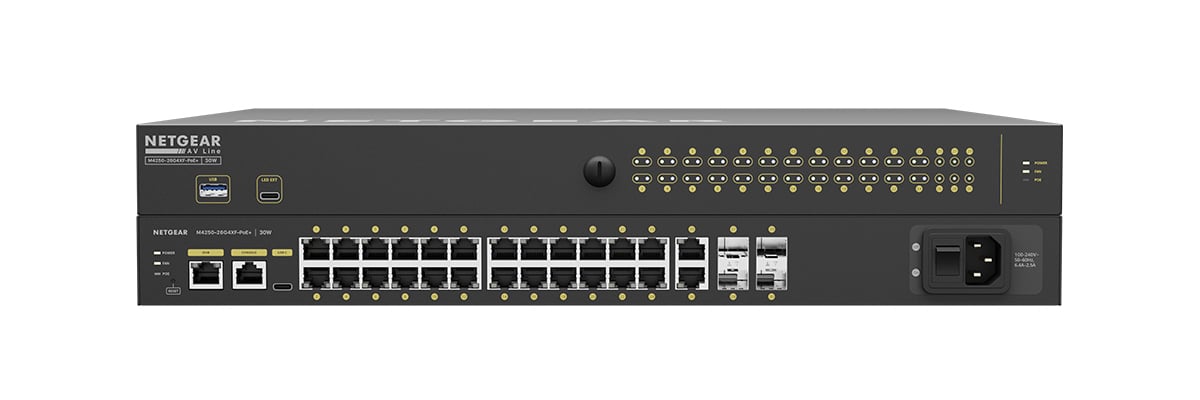 Q-SYS NS26-480+: 26-port Q-SYS switch, 24x PoE+, 480 W
