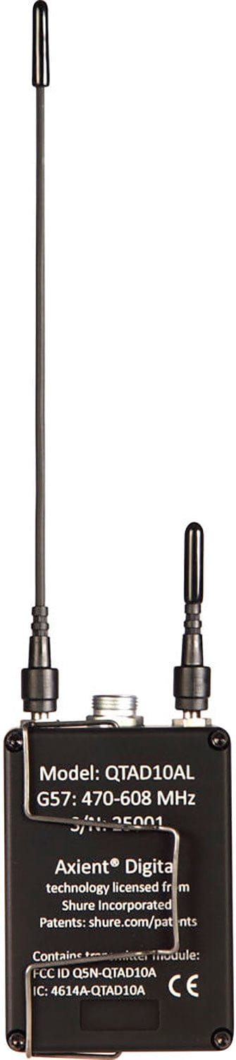 Shure QTAD10AL=-K55 AD10A AquaMic Long Life Waterproof Wireless Bodypack Transmitter - 606-694 MHz