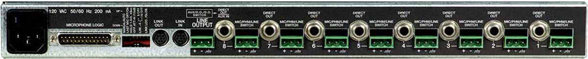 Shure SCM810 automatic mixer rear panel with XLR inputs and outputs