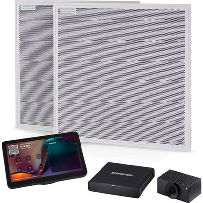 Shure IntelliMix Room Kit 70 with two MXA902 ceiling arrays, touch panel, compute and Huddly L1 camera