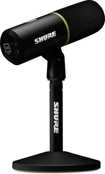 Shure MV6 microphone on the included round base desktop stand