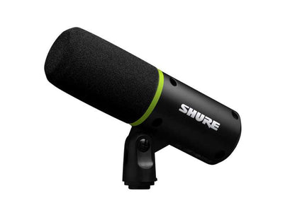 Shure MV6 USB gaming microphone angled view with green accent ring