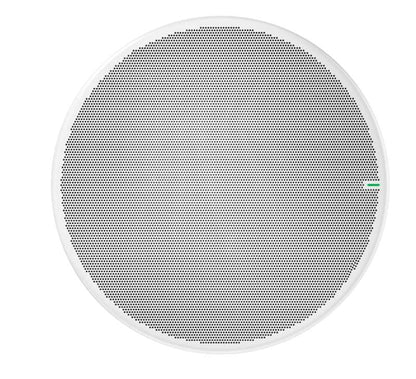 Shure MXA925W-R white round AI ceiling array microphone, front grille view
