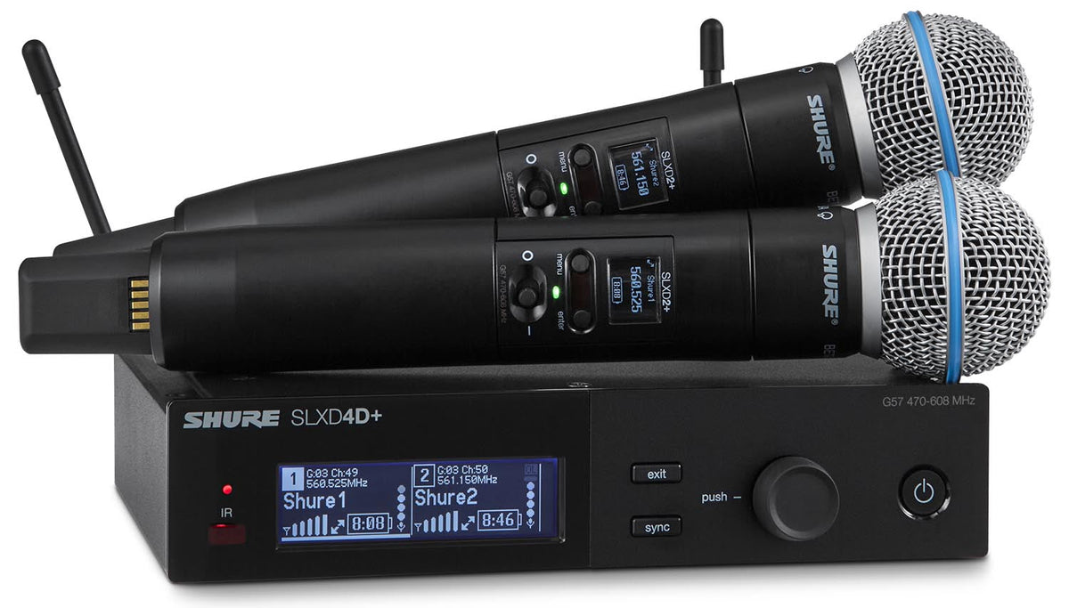 Shure SLXD24D+/B58 G57 dual-channel digital wireless handheld system with two Beta 58A transmitters