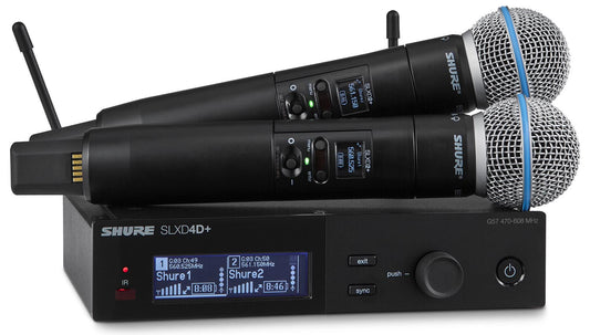 Shure SLXD24D+/B58 G57 dual-channel digital wireless handheld system with two Beta 58A transmitters