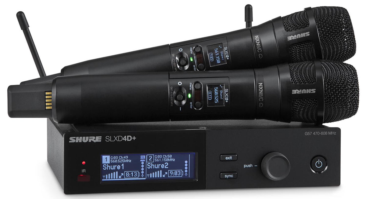 Shure SLXD24D+/N8C G57 dual-channel digital wireless handheld system with two Nexadyne 8/C transmitters
