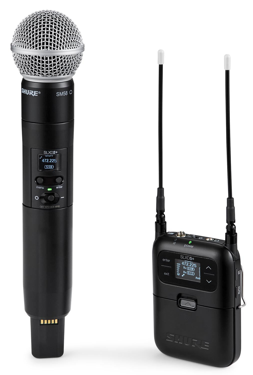 Shure SLXD25+/58 G57 digital wireless portable system with SM58 handheld transmitter and SLXD5+ receiver
