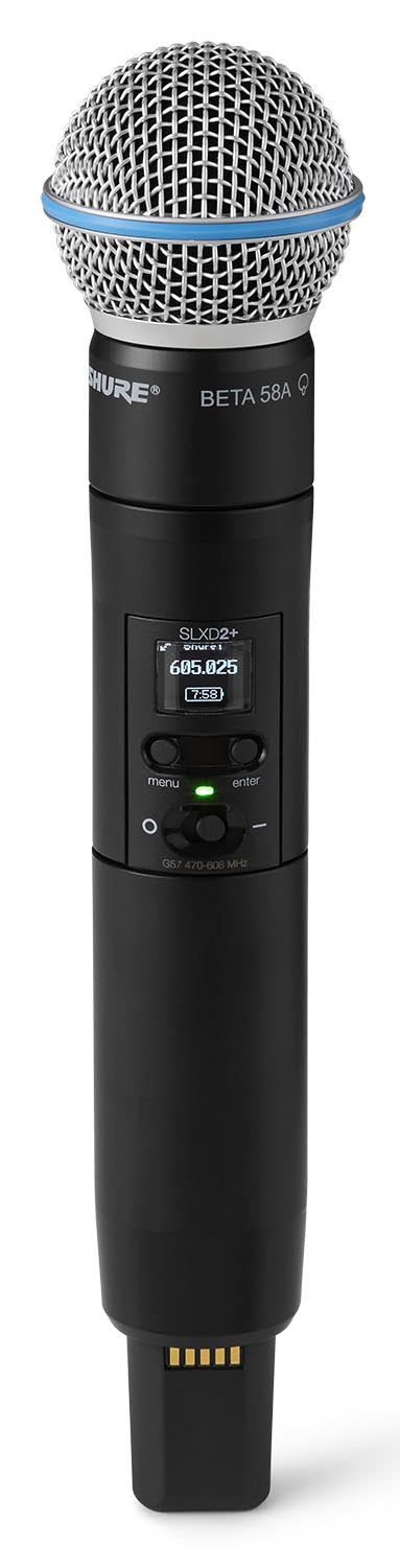 Shure SLXD2+/B58 G57 digital wireless handheld transmitter with Beta 58A cartridge, product view