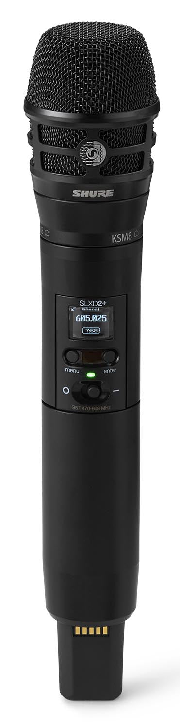 Shure SLXD2+/K8B G57 digital wireless handheld transmitter with KSM8B cartridge, product view