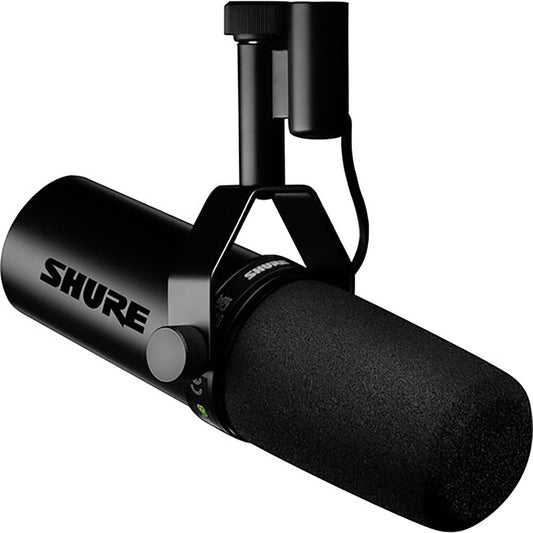 Shure SM7dB dynamic microphone with built-in preamp mounted on yoke