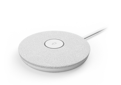 Logitech Rally Mic Pod white mute button detail