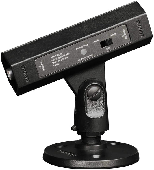 Shure UA834WB in-line antenna amplifier with +6 and +12 dB gain, product view
