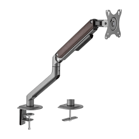 Close-up of the versatile C-clamp and grommet desk mounting base on the VSYS VMAE-C012WS, demonstrating the secure structural integration required for professional UAE corporate fit-outs and Trianze Tech enterprise workstation upgrades