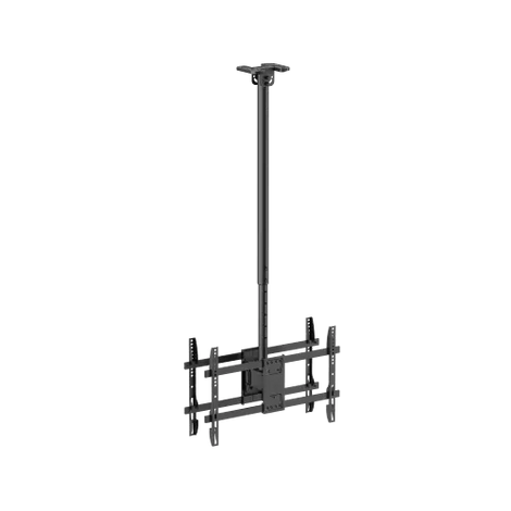 Side profile of the VSYS VCM-CE1546BL commercial TV ceiling mount showing its telescopic extension pole and downward tilt, available for immediate B2B local inventory dispatch in Dubai via Trianze Tech.