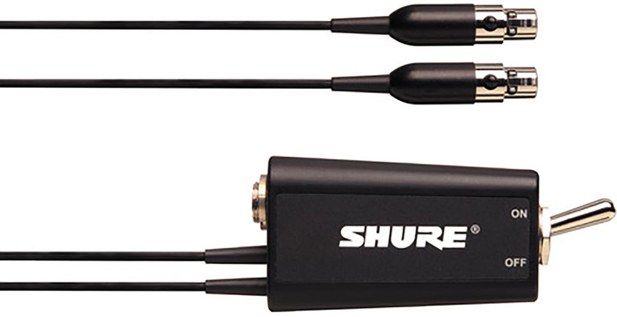 Shure WA662 in-line dual mute switch for two Shure bodypack transmitters with metal belt clip, main product view