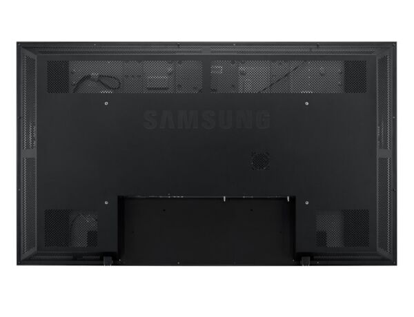 Detailed perspective of the comprehensive input output patch panel on a Samsung 650TS-2 interactive monitor