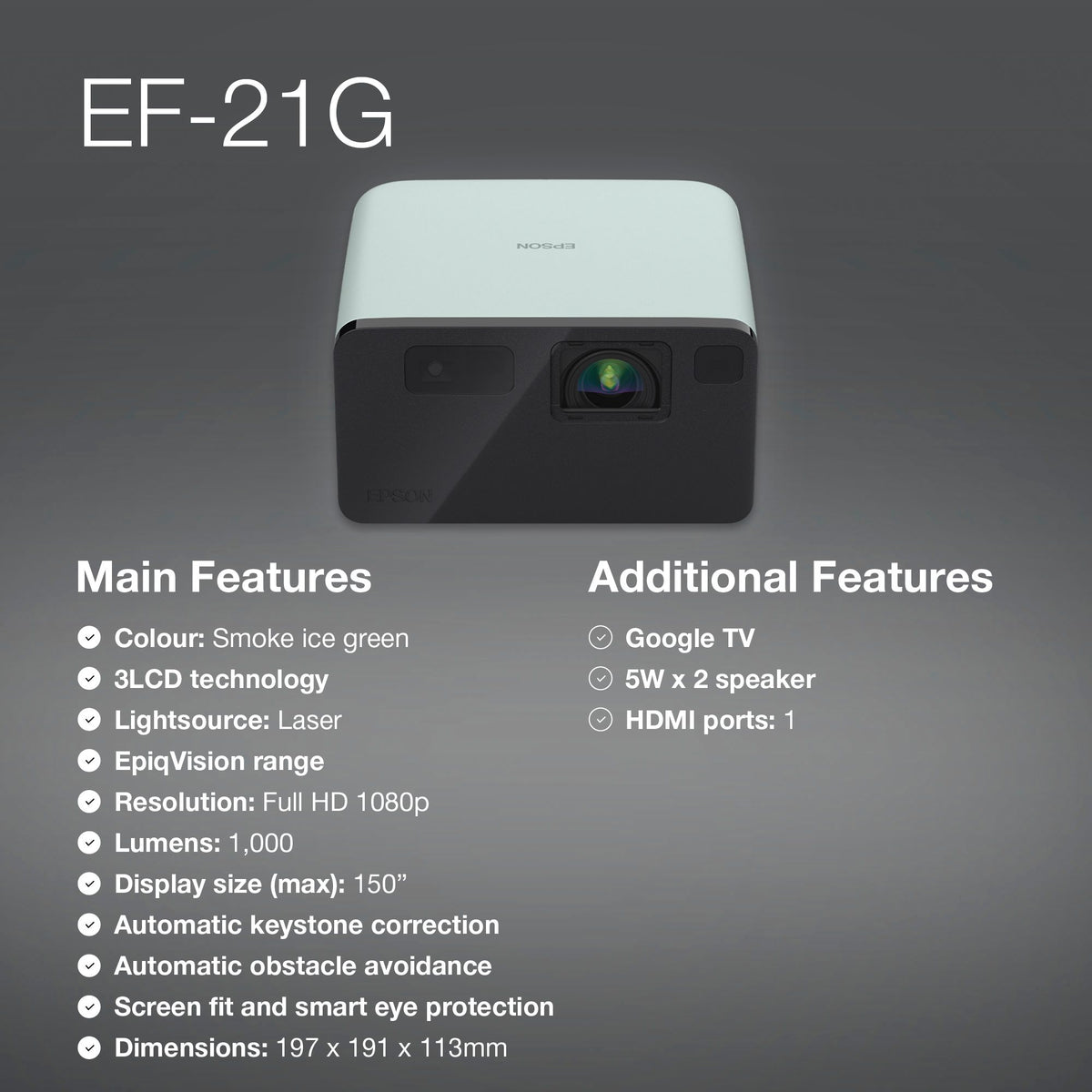 Epson EpiqVision EF-21G: 1,000 Lumens 3LCD Laser Projector, view 4