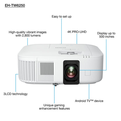 Epson EH-TW6250: 2,800 Lumens 4K PRO-UHD 3LCD Lamp Projector for Home Cinema with HC Lamp Warranty, view 3