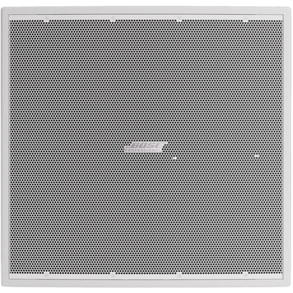 Bose ShowTime STS118E white subwoofer, front view of the powder coated grille with Bose logo