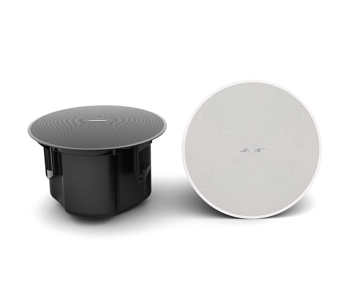 Bose DesignMax DM5C white in-ceiling loudspeaker, pair shown in black and white finishes