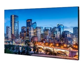 Close up view showing the incredibly thin 1.74mm extreme narrow bezel panel intersection on a Samsung VM55B-E monitor