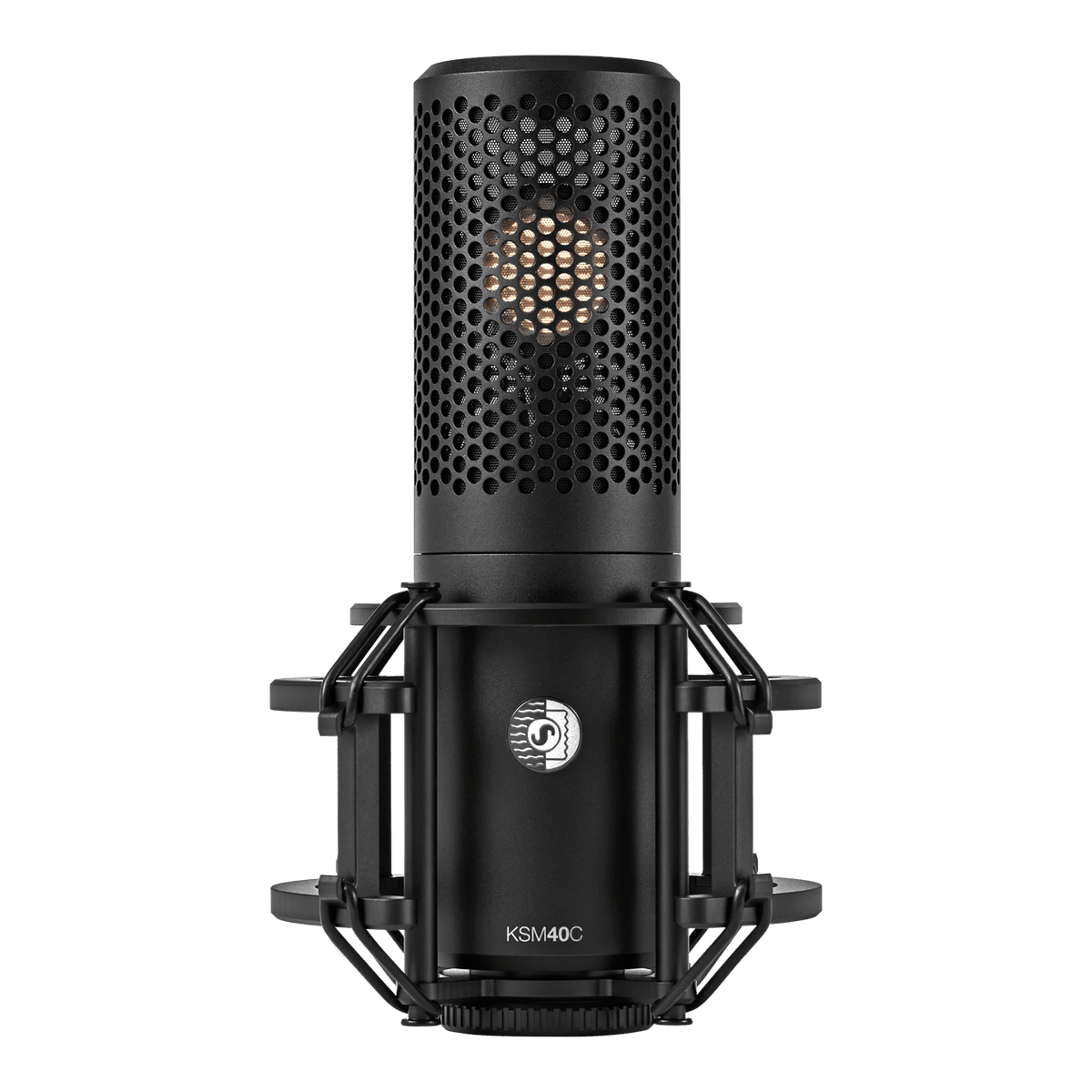 Shure KSM40C large diaphragm condenser microphone in shock mount, front view