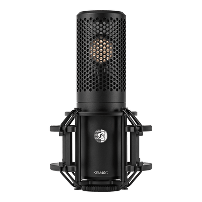 Shure KSM40C large diaphragm condenser microphone in shock mount, front view