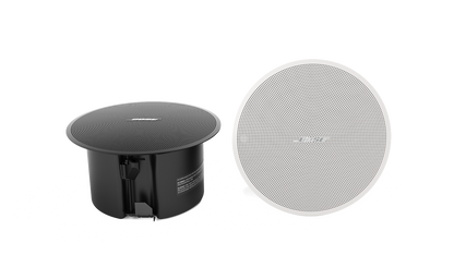 Bose DesignMax DM2C-LP black low profile in-ceiling loudspeaker, pair shown in black and white finishes