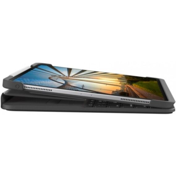 Logitech Slim Folio Pro 12.9 inch case backlit keys shown in low light