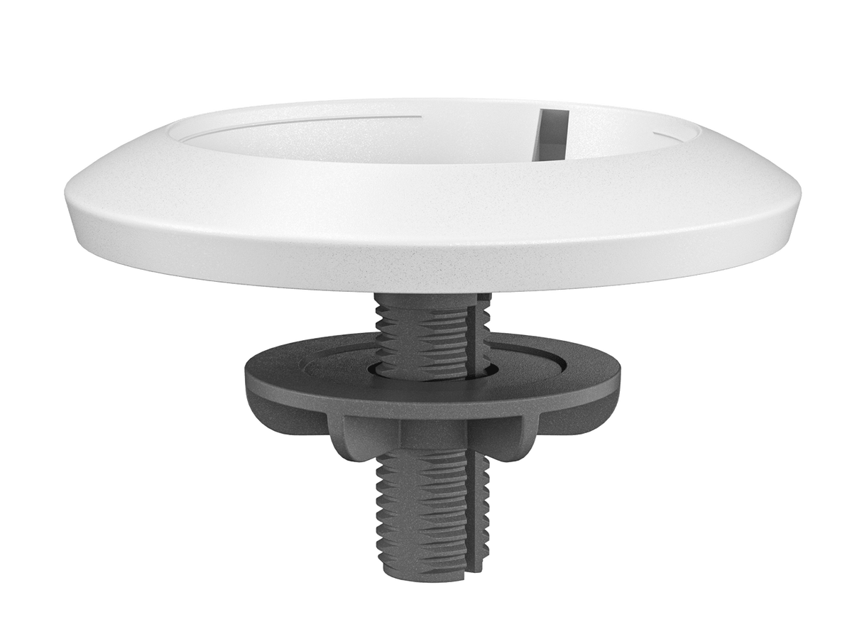 Logitech Table Mount for Rally Mic Pod installed through a conference table grommet hole
