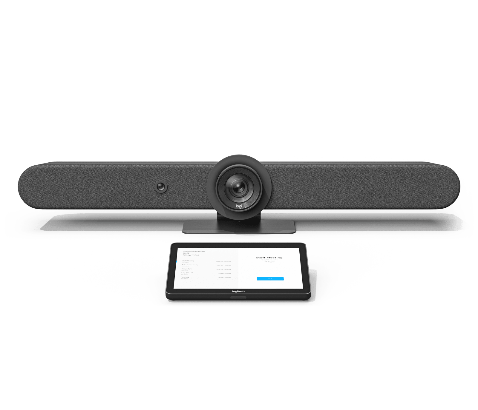 Logitech Rally Bar mounted below display in a meeting room