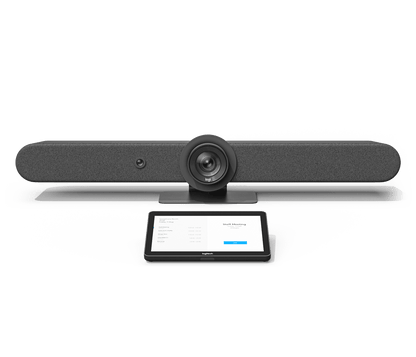 Logitech Rally Bar mounted below display in a meeting room