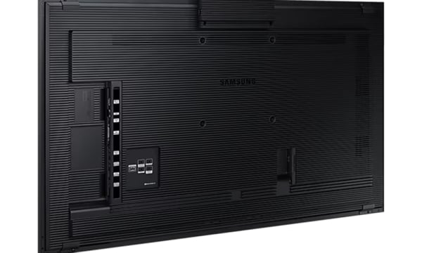 Rear interface of Samsung LH32QMBTBGCXUE showing HDMI 2.0 and USB touch connectivity terminals. MoIAT compliant interactive signage for regional GCC projects with fast local delivery from the Trianze Tech Dubai hub.