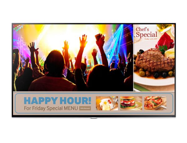 Samsung RMD Series 48 inch Full HD Smart Signage TV featuring hybrid live TV and digital signage capabilities. Professional hardware available for volume B2B procurement in Dubai and Abu Dhabi via Trianze Tech.