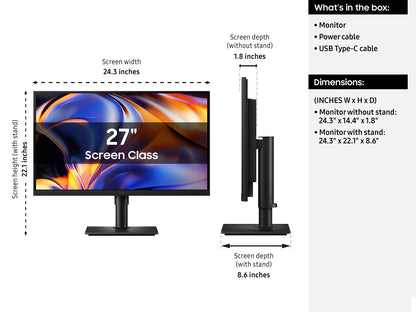 Samsung ViewFinity S80HF 27 inch 5K monitor side view showing ergonomic stand and slim bezel profile