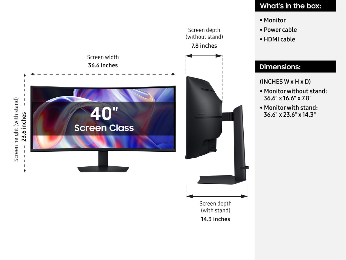 Samsung ViewFinity S85TH 40 inch curved monitor left side perspective showing 1000R curve profile
