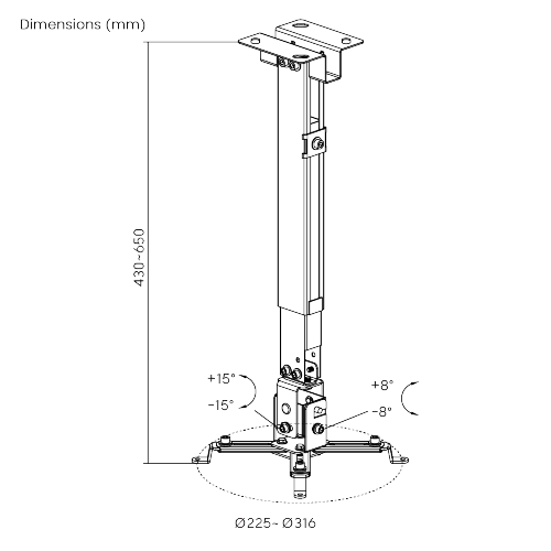 VSYS VPM-2G projector mount line drawing dimensions