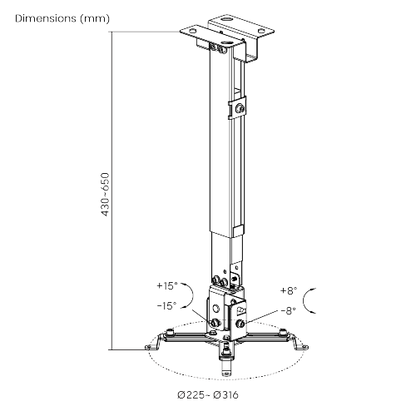 VSYS VPM-2G projector mount line drawing dimensions