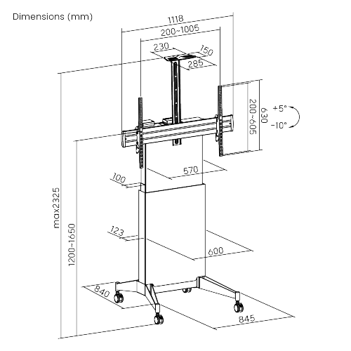 VSYS VTLX18H-610TW cart line drawing dimensions