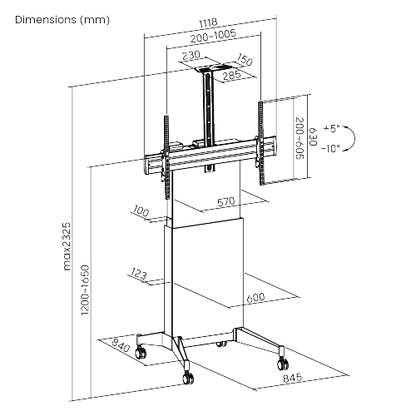 VSYS VTLX18H-610TW cart line drawing dimensions